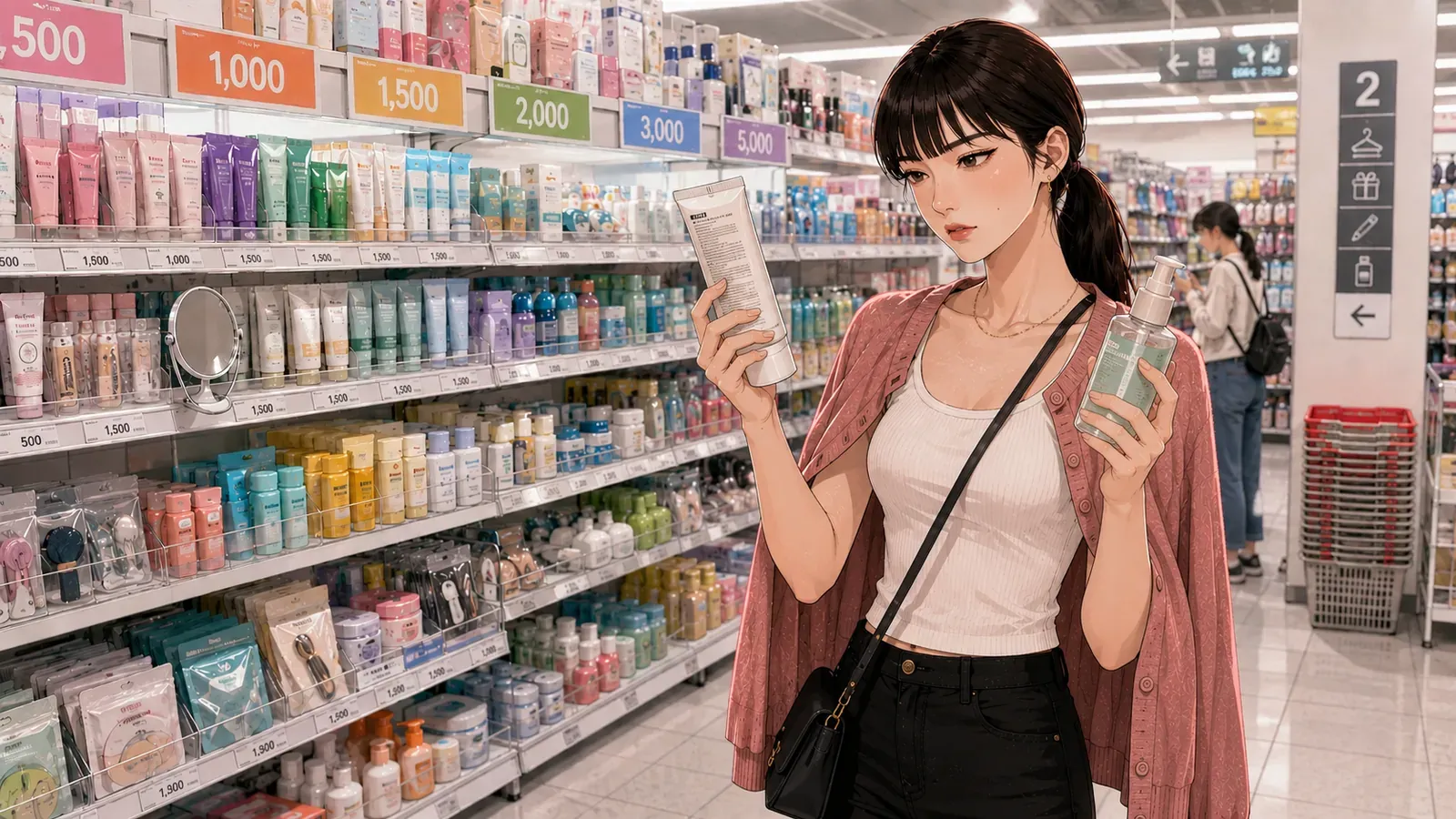 The beauty aisle at a multi-floor Daiso branch
