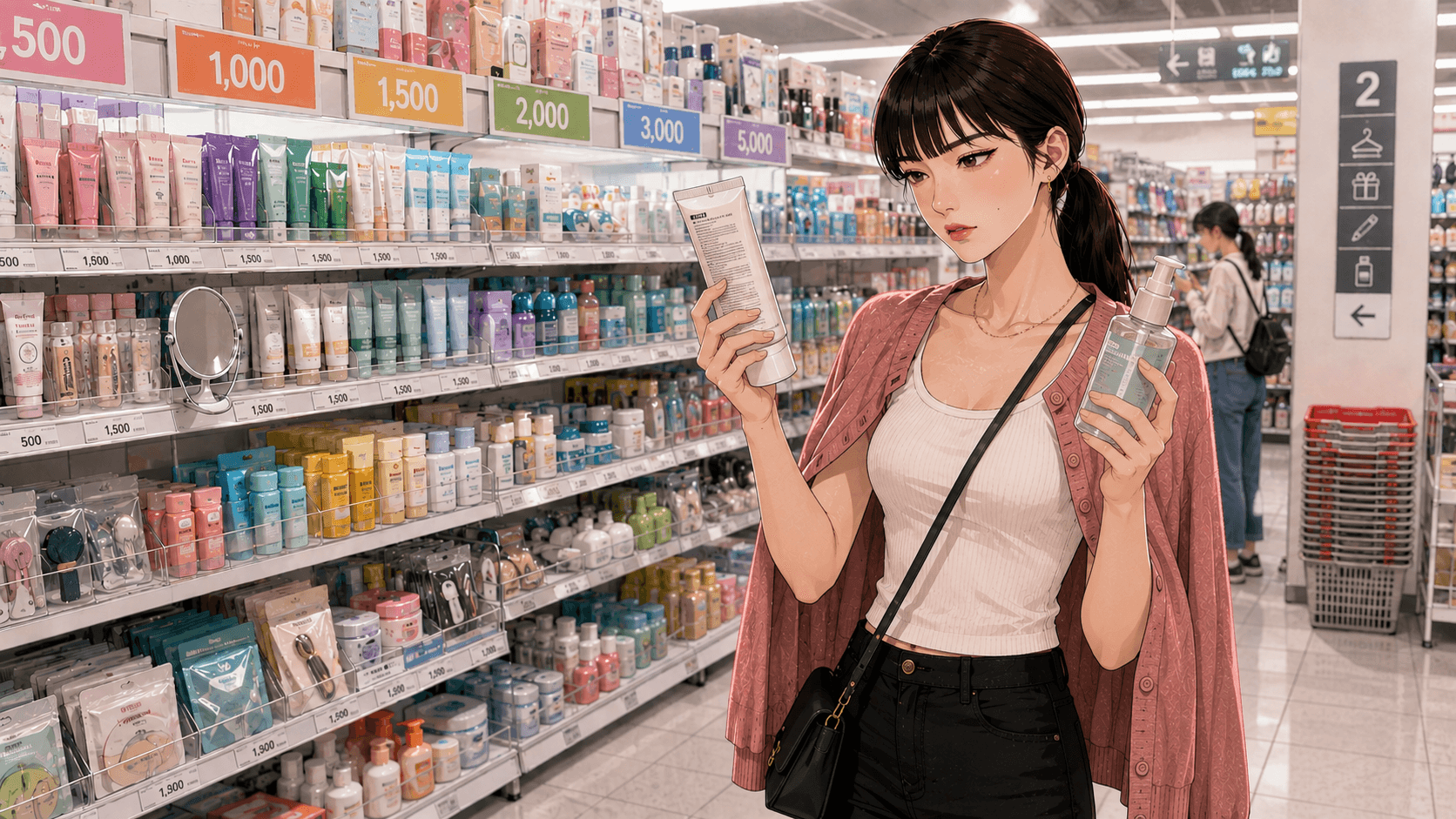 The beauty aisle at a multi-floor Daiso branch
