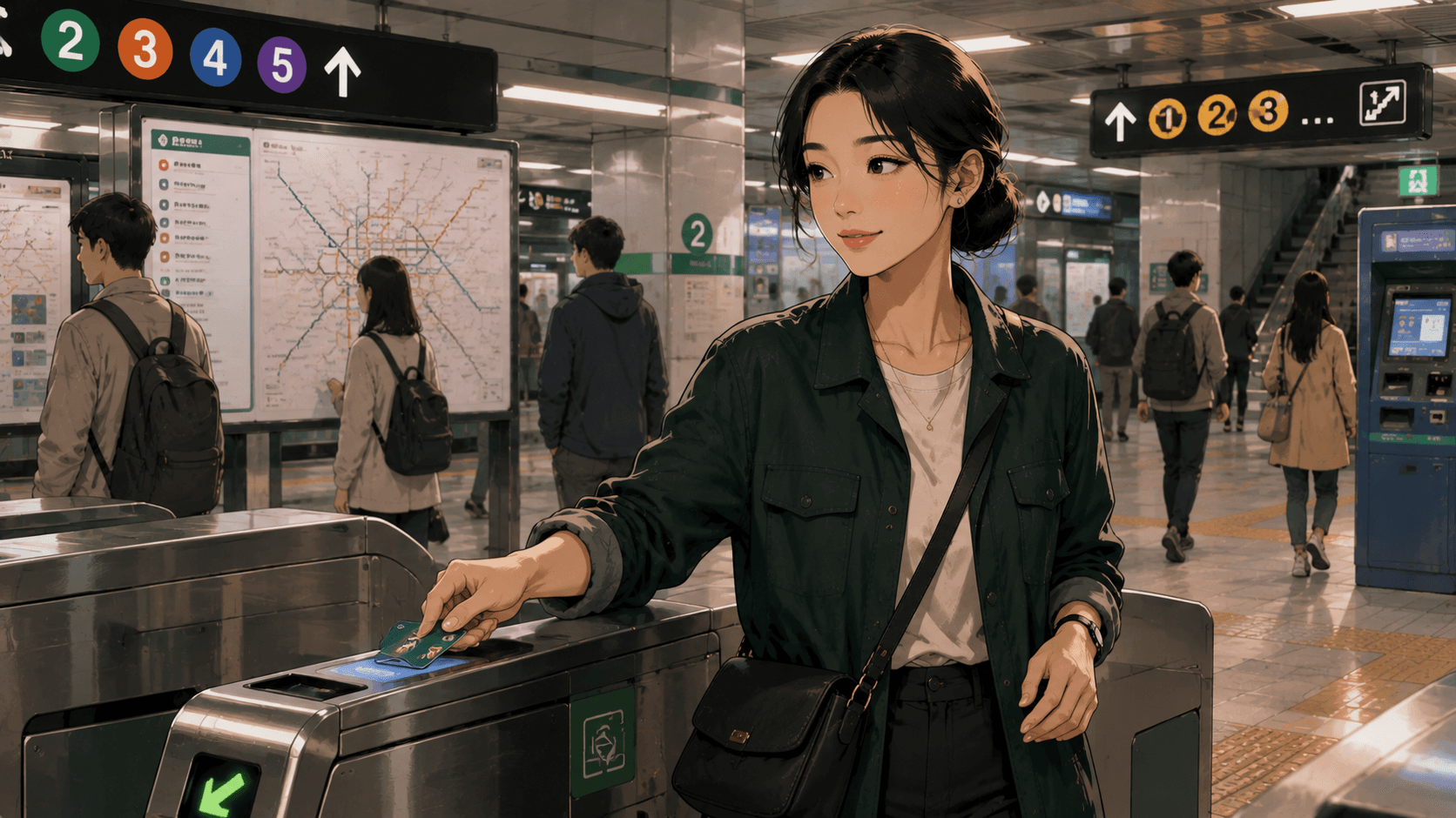 Tapping a transit card at the fare gate