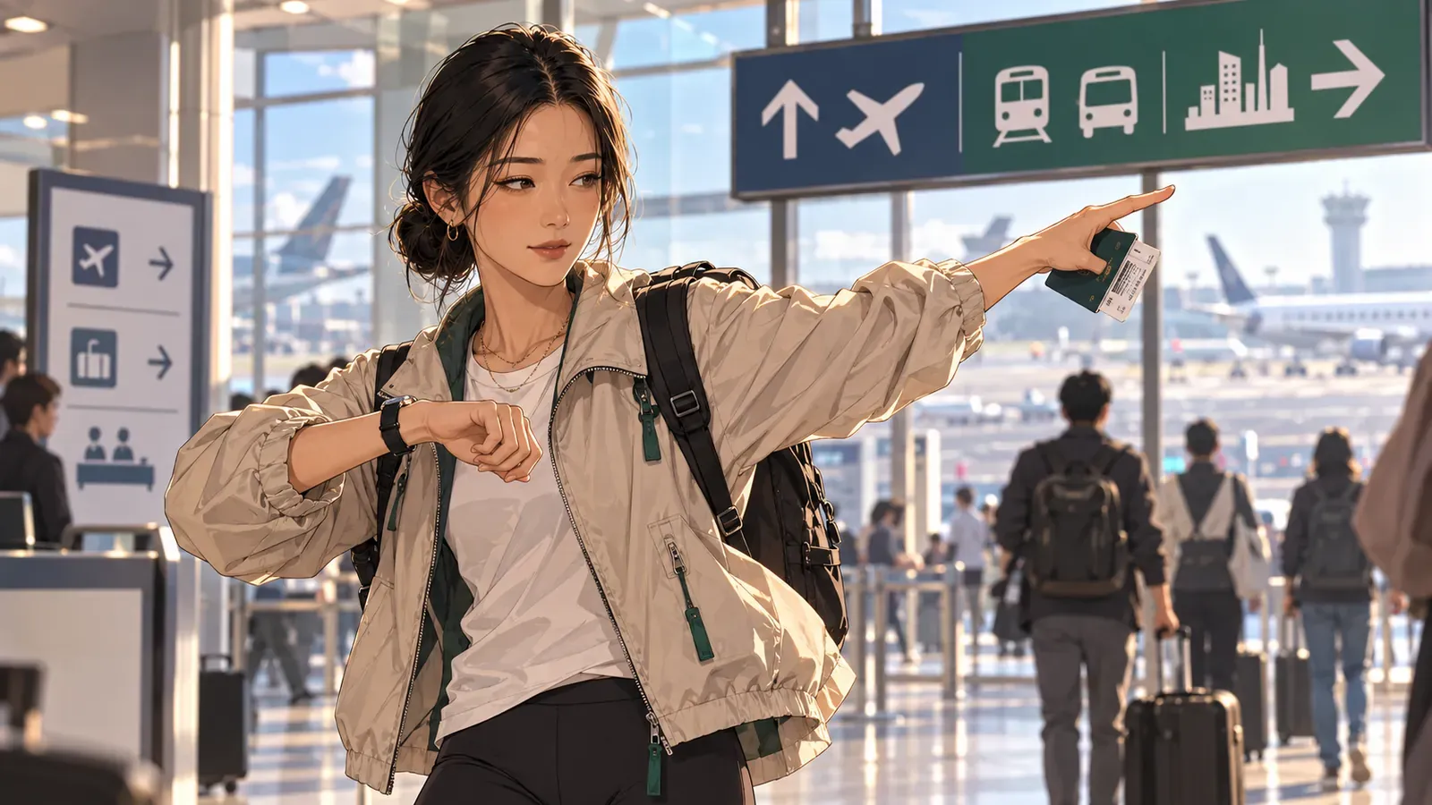 A traveler checking a departures board at Incheon International Airport